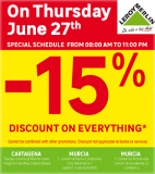 Get 15% off EVERYTHING at Leroy Merlin Stores Murcia on Thursday 27th June 2019