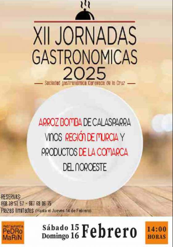 February 15 and 16 Gastronomic lunch menu weekend in Caravaca de la Cruz