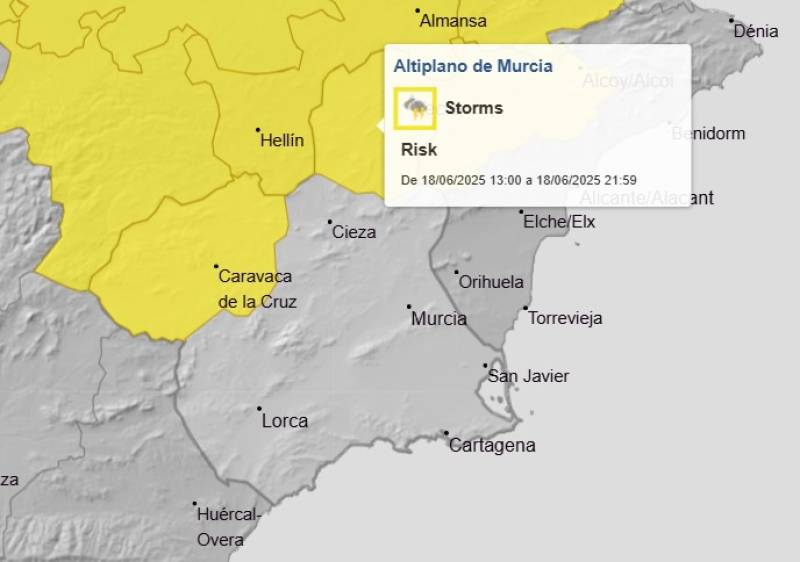 Murcia weather warnings for rainstorms and high temperatures this Tuesday and Wednesday