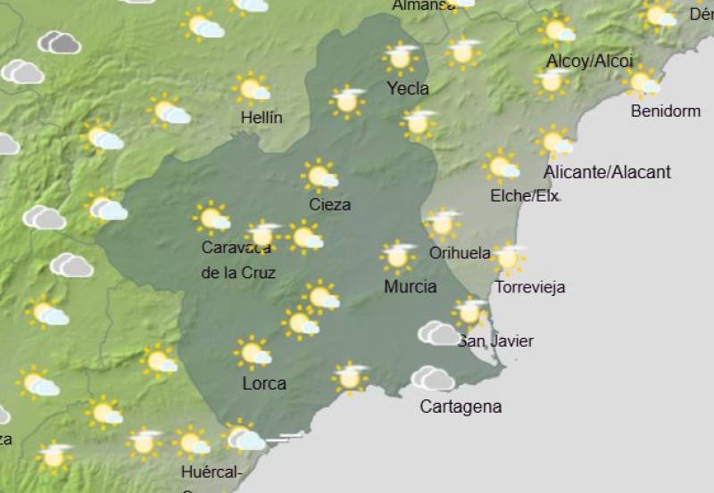 One last spring-like blast before the rain comes: Murcia weekly weather forecast December 9-11