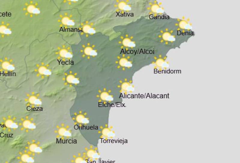 Mostly sunny with some cloudy and rainy patches: Alicante weekly weather forecast March 23-26